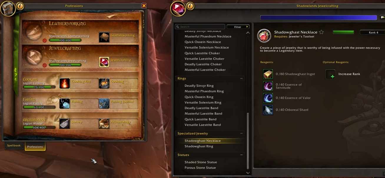 Professions UI overhaul screenshot